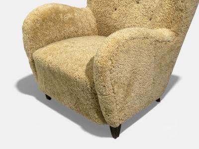 Swedish Modern Organic Lounge Chairs Shearling Wood Sweden 1940s