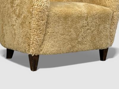 Swedish Modern Organic Lounge Chairs Shearling Wood Sweden 1940s