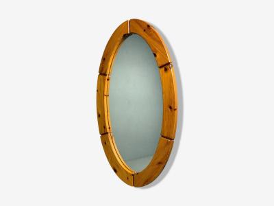 Swedish Modern Oval Wall Mirror Pine Sweden 1970s