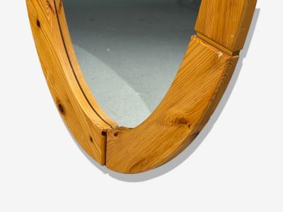 Swedish Modern Oval Wall Mirror Pine Sweden 1970s