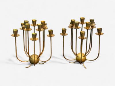 Swedish Modern Patinated Brass Table Candelabras Sweden 1950s