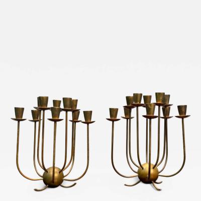 Swedish Modern Patinated Brass Table Candelabras Sweden 1950s