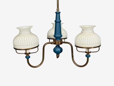 Swedish Modern Pendant Light Blue Lacquered Wood Glass Brass Sweden 1940s