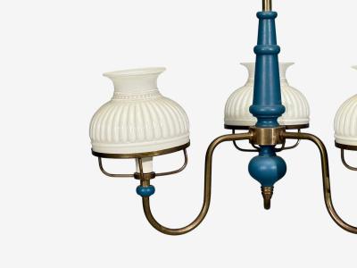Swedish Modern Pendant Light Blue Lacquered Wood Glass Brass Sweden 1940s