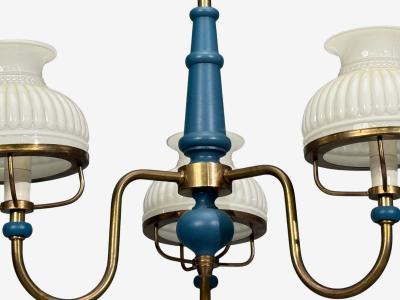 Swedish Modern Pendant Light Blue Lacquered Wood Glass Brass Sweden 1940s