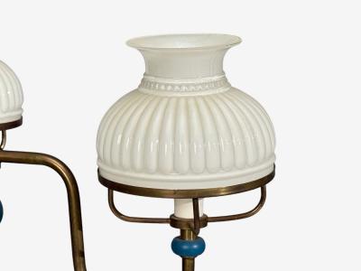 Swedish Modern Pendant Light Blue Lacquered Wood Glass Brass Sweden 1940s
