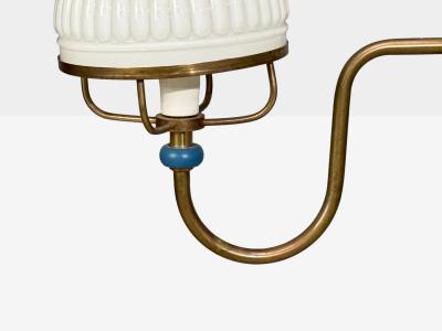 Swedish Modern Pendant Light Blue Lacquered Wood Glass Brass Sweden 1940s