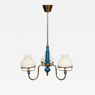Swedish Modern Pendant Light Blue Lacquered Wood Glass Brass Sweden 1940s