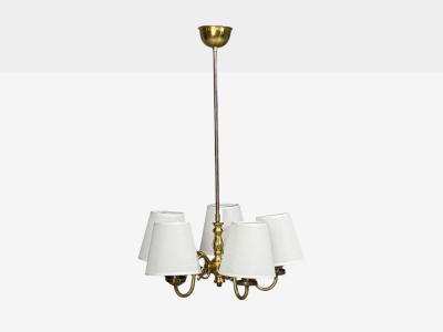 Swedish Modern Pendant Light Brass Fabric Sweden 1950s