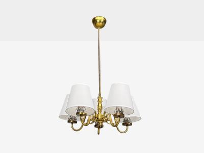 Swedish Modern Pendant Light Brass Fabric Sweden 1950s