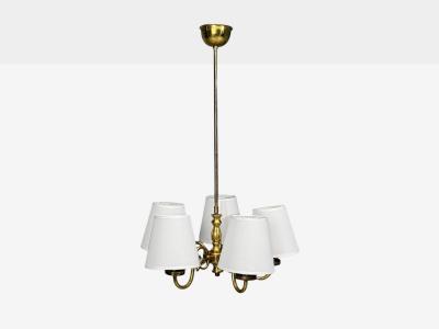 Swedish Modern Pendant Light Brass Fabric Sweden 1950s