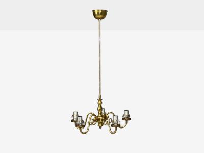 Swedish Modern Pendant Light Brass Fabric Sweden 1950s