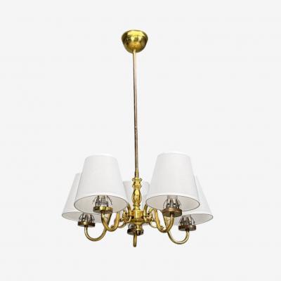 Swedish Modern Pendant Light Brass Fabric Sweden 1950s