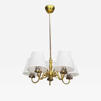 Swedish Modern Pendant Light Brass Fabric Sweden 1950s