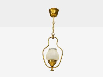 Swedish Modern Pendant Light Brass Frosted Glass Sweden 1940s