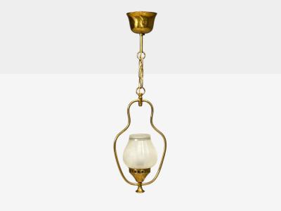 Swedish Modern Pendant Light Brass Frosted Glass Sweden 1940s