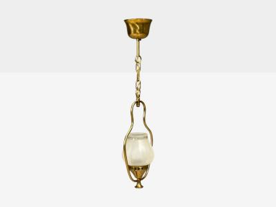Swedish Modern Pendant Light Brass Frosted Glass Sweden 1940s