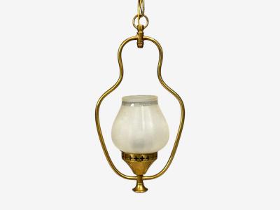 Swedish Modern Pendant Light Brass Frosted Glass Sweden 1940s
