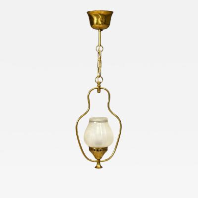 Swedish Modern Pendant Light Brass Frosted Glass Sweden 1940s