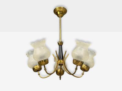 Swedish Modern Pendant Light Brass Glass Sweden 1950s