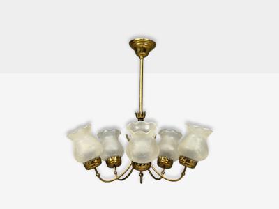 Swedish Modern Pendant Light Brass Glass Sweden 1950s