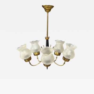 Swedish Modern Pendant Light Brass Glass Sweden 1950s