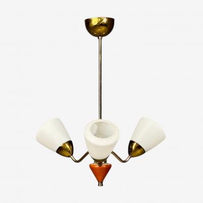 Swedish Modern Pendant Light Brass Glass Teak Sweden 1950s