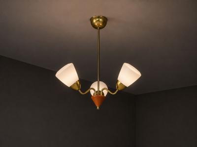 Swedish Modern Pendant Light Brass Glass Teak Sweden 1950s