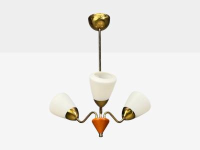 Swedish Modern Pendant Light Brass Glass Teak Sweden 1950s