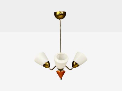 Swedish Modern Pendant Light Brass Glass Teak Sweden 1950s