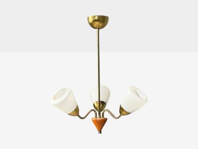 Swedish Modern Pendant Light Brass Glass Teak Sweden 1950s