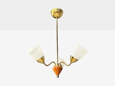 Swedish Modern Pendant Light Brass Glass Teak Sweden 1950s