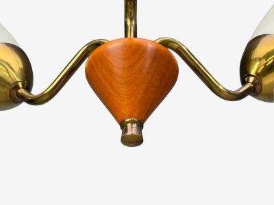 Swedish Modern Pendant Light Brass Glass Teak Sweden 1950s