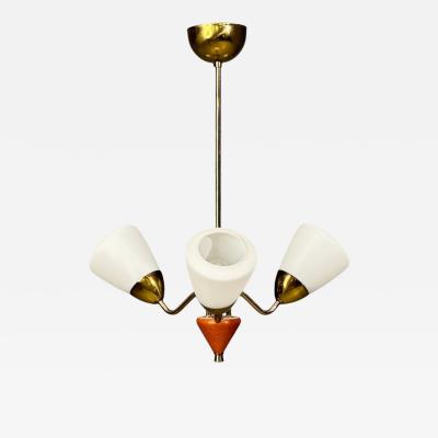 Swedish Modern Pendant Light Brass Glass Teak Sweden 1950s