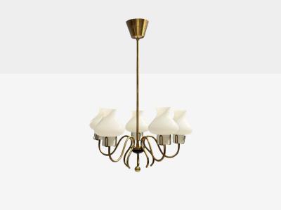 Swedish Modern Pendant Light Brass Opal Glass Sweden 1950s