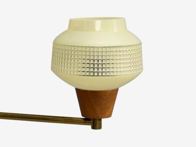Swedish Modern Pendant Light Brass Teak Textured Glass Sweden 1950s