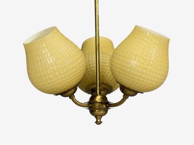 Swedish Modern Pendant Light Brass Textured Glass Sweden 1940s