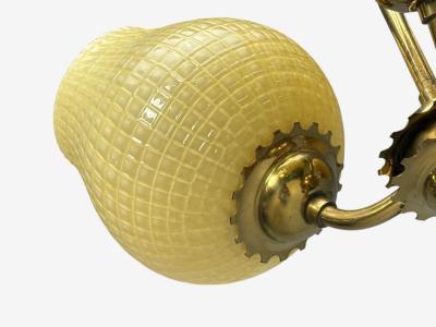 Swedish Modern Pendant Light Brass Textured Glass Sweden 1940s