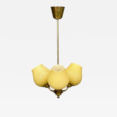 Swedish Modern Pendant Light Brass Textured Glass Sweden 1940s