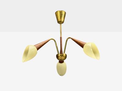 Swedish Modern Pendant Light Brass Wood Glass Sweden 1920s