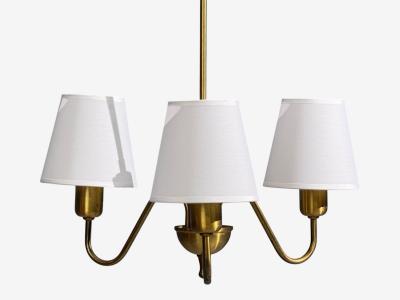 Swedish Modern Pendant Light Brass Wood Sweden 1940s