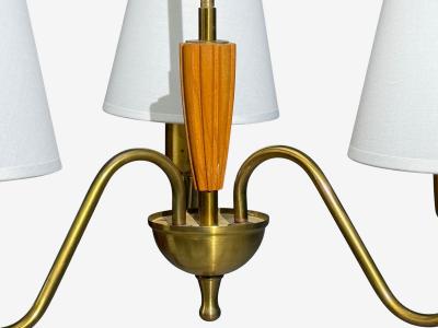 Swedish Modern Pendant Light Brass Wood Sweden 1940s