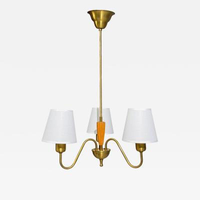 Swedish Modern Pendant Light Brass Wood Sweden 1940s