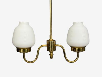 Swedish Modern Pendant Light Etched Opal Glass Brass Sweden 1950s