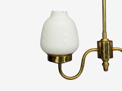 Swedish Modern Pendant Light Etched Opal Glass Brass Sweden 1950s