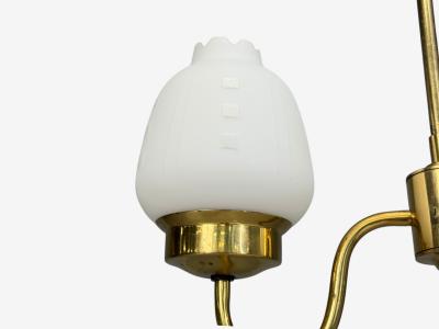 Swedish Modern Pendant Light Etched Opal Glass Brass Sweden 1950s