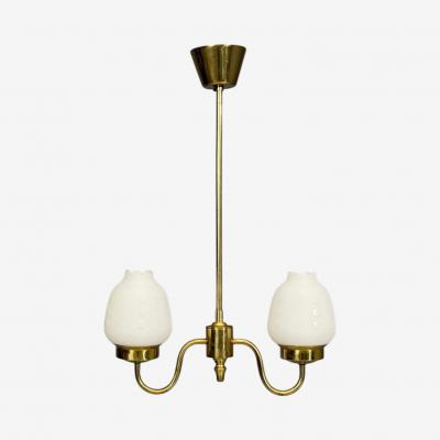 Swedish Modern Pendant Light Etched Opal Glass Brass Sweden 1950s