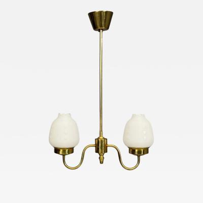 Swedish Modern Pendant Light Etched Opal Glass Brass Sweden 1950s