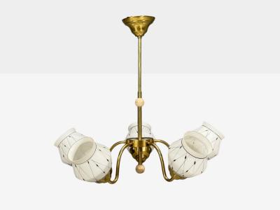 Swedish Modern Pendant Light Opaline Glass Brass Plastic Sweden 1930s