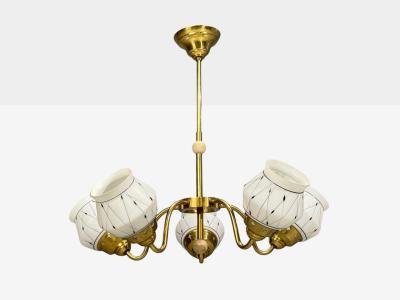 Swedish Modern Pendant Light Opaline Glass Brass Plastic Sweden 1930s